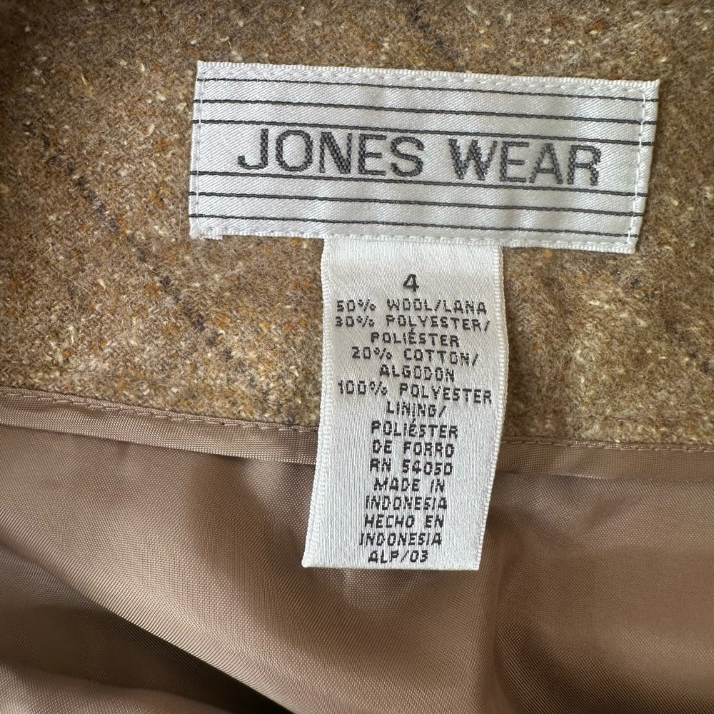 Vintage Jones Wear Wool Blend A-Line Skirt – Size 4,Tan Windowpane Plaid - Picture 4 of 10